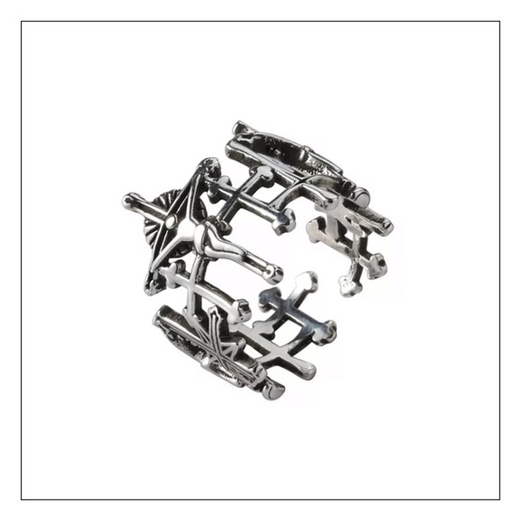 SILVER Adjustable Crucifixion Jesus Brutalist Style Ring - Picture 2 of 5